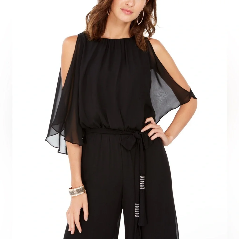 MSK Black Chiffon Overlay Jumpsuit Large NEW - Picture 4 of 16